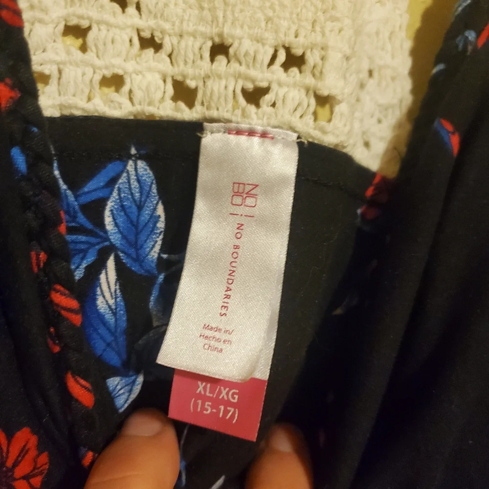 Black Floral Crochet-Back Summer Dress - Red & Blue Floral - Picture 3 of 5